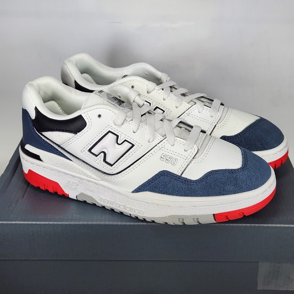 New Balance 550 Sneakers Kids Size 7 White Blue Leather Basketball Shoes - Picture 2 of 9